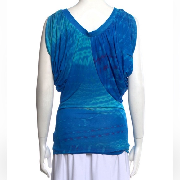 Roberto Cavalli Vintage Blue Printed Draped Sleeve Top S - Picture 3 of 6